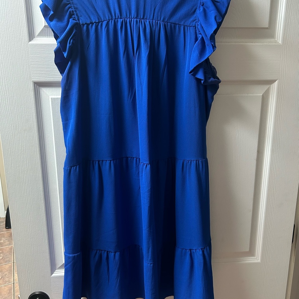 Umgee Cobalt Blue Ruffle Sleeve Mini Dress - Picture 2 of 3